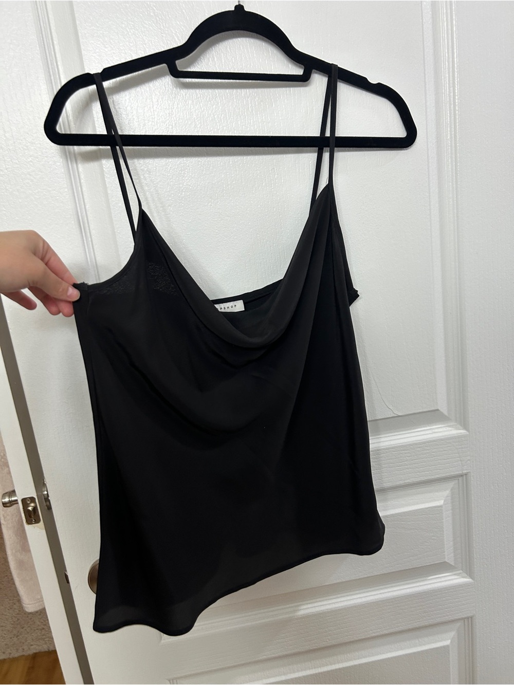 Black Cowl Neck Satin Top